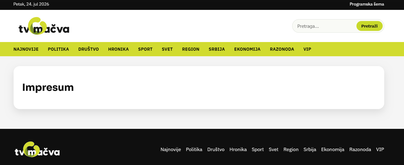 Cenzolovka: The TV Mačva portal, which received 6.6 million dinars in Šabac, does not have an Impressum.